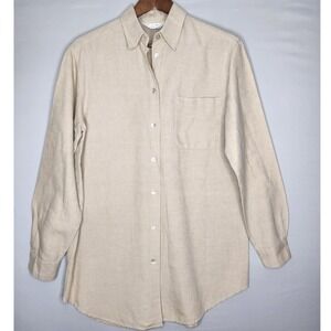C +‎ R Comfort & Relax Womans Beige Linen Blouse Long Sleeve Size Small